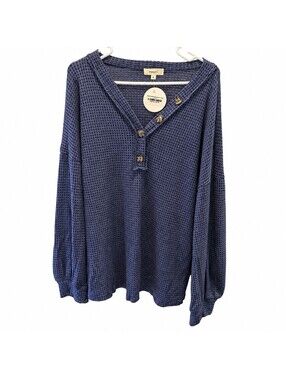 Hailey & Co Women's Navy Waffle Knit Long Sleeve V-Neck Shirt Size 2X